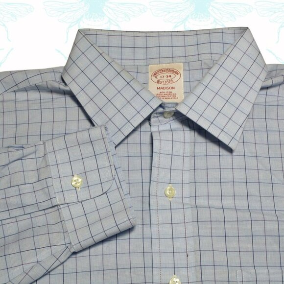 Brooks Brothers Madison Men's Size 17-34 Blue Checked Long Sleeve Button Up - Picture 1 of 6